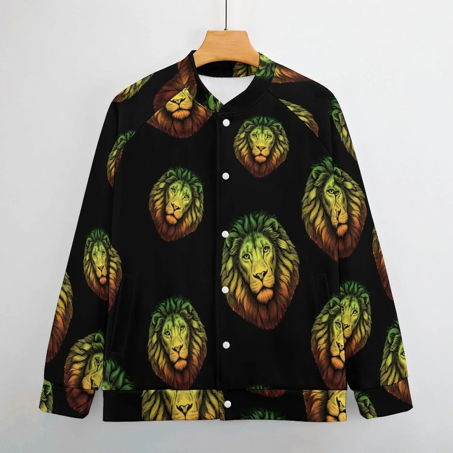Rasta Lion Head Lightweight Men's Baseball Jackets Relaxed Fit Varsity Bomber Jacket Windbreaker Coat
