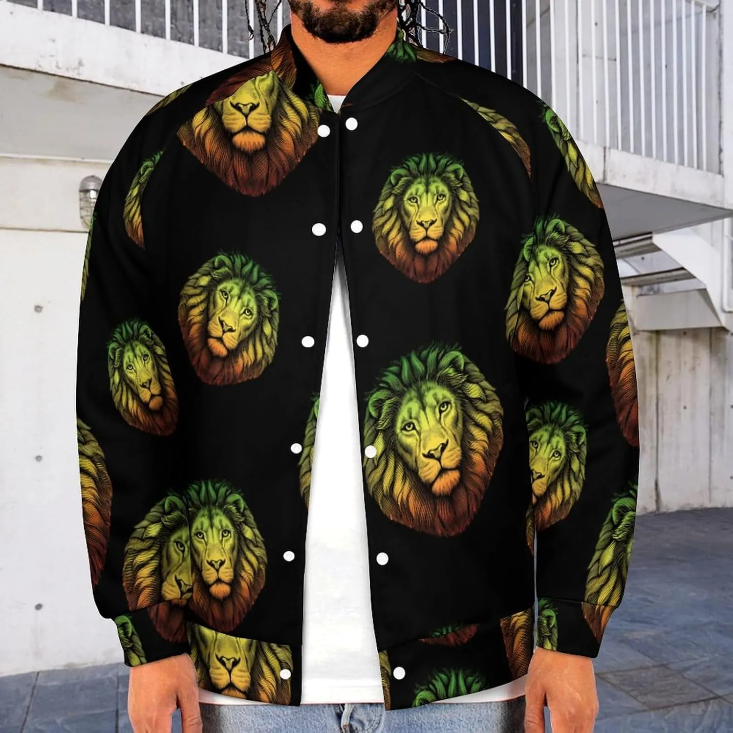 Rasta Lion Head Lightweight Men's Baseball Jackets Relaxed Fit Varsity Bomber Jacket Windbreaker Coat