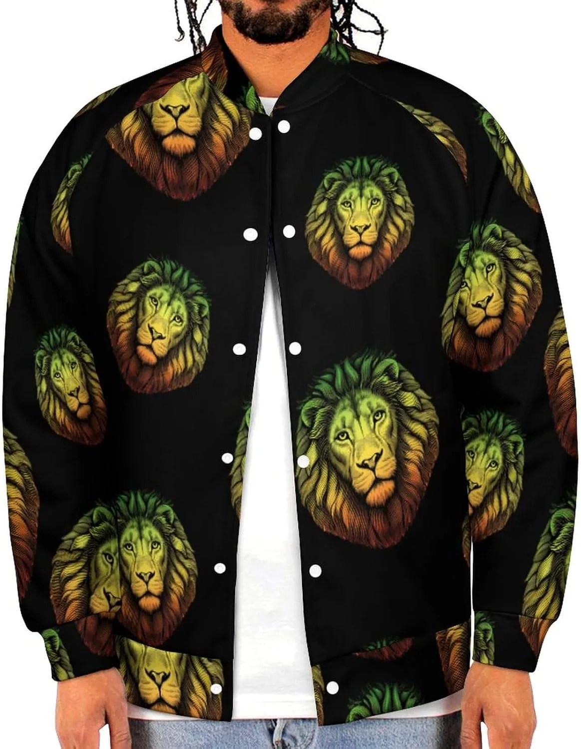 Rasta Lion Head Lightweight Men's Baseball Jackets Relaxed Fit Varsity Bomber Jacket Windbreaker Coat