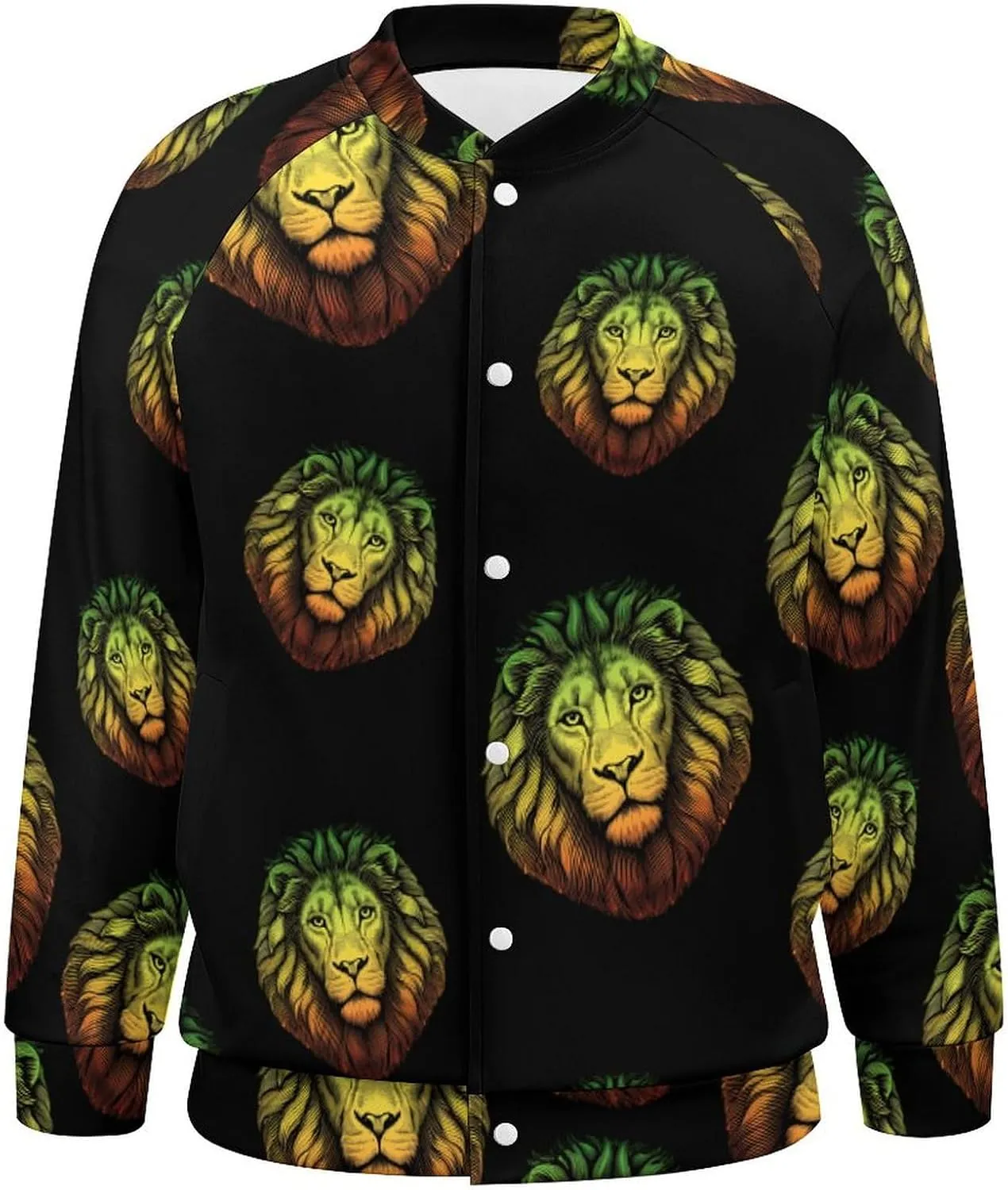 Rasta Lion Head Lightweight Men's Baseball Jackets Relaxed Fit Varsity Bomber Jacket Windbreaker Coat