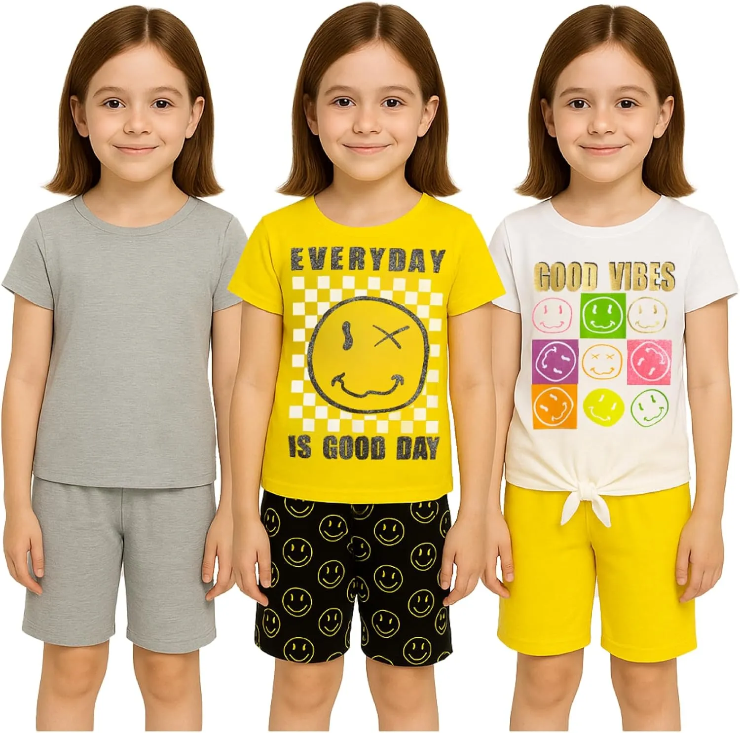 Real Love Girls' Active Shorts Set - 6 Piece Fashion T-Shirts and Performance Bike Shorts - Summer Outfit for Girls (7-16)