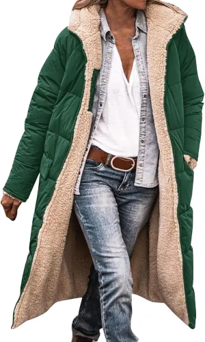 Reversible Fuf Fleece Lined Hood Puffer Jacket Lightweight Winter Coat Long Puffer Coat Coats for Women Ladies