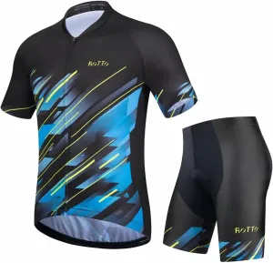 ROTTO Mens Cycling Jersey and Shorts Set Short Sleeve Biking Outfit Bike Clothing and Padded Shorts Suit