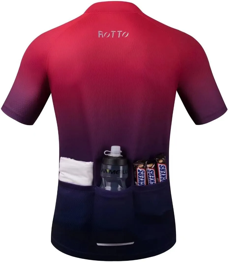 ROTTO Mens Cycling Jersey and Shorts Set Short Sleeve Biking Outfit Bike Clothing and Padded Shorts Suit