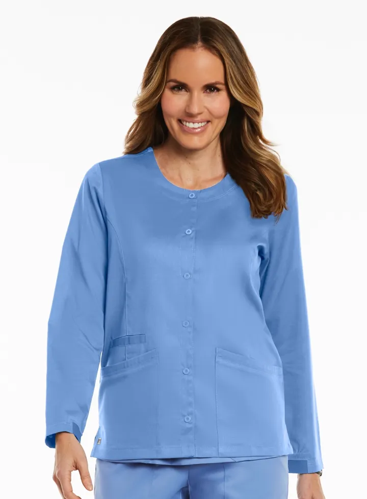 Round Neck Snap Jacket by Maevn XS-3XL / CEIL BLUE