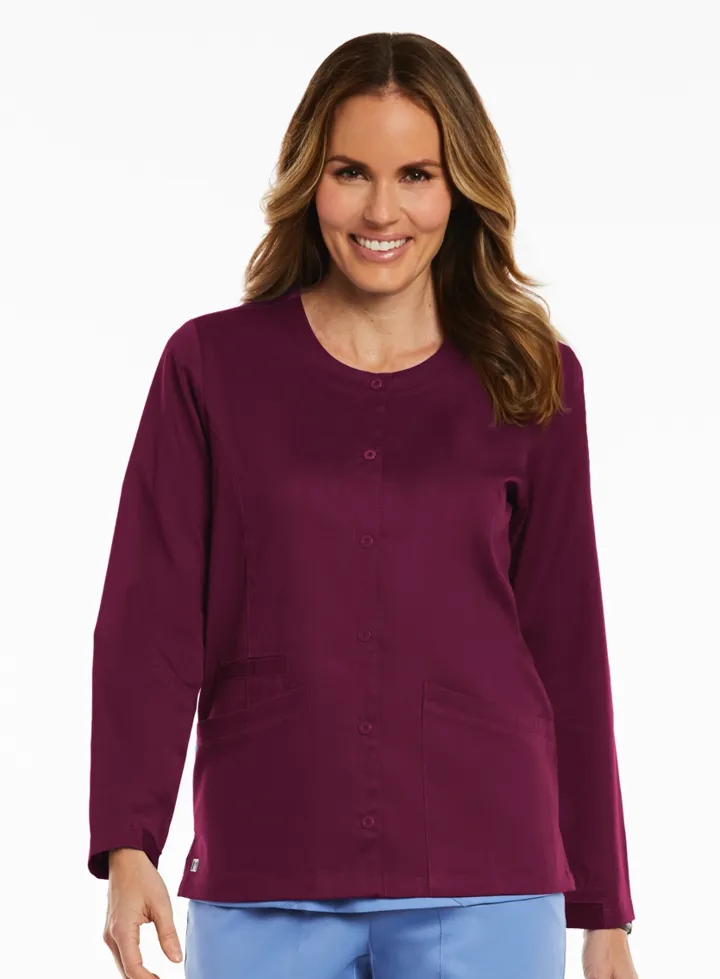 Round Neck Snap Jacket by Maevn XS-3XL / WINE