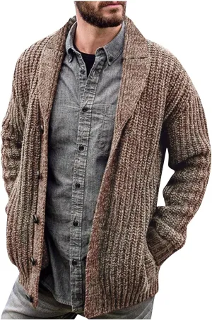 RTRDE Mens Dress Sweater Casual Long Sleeve Shawl Collar Buttons Down Cable Knit Cardigan Sweater Mens, XXL-5XL