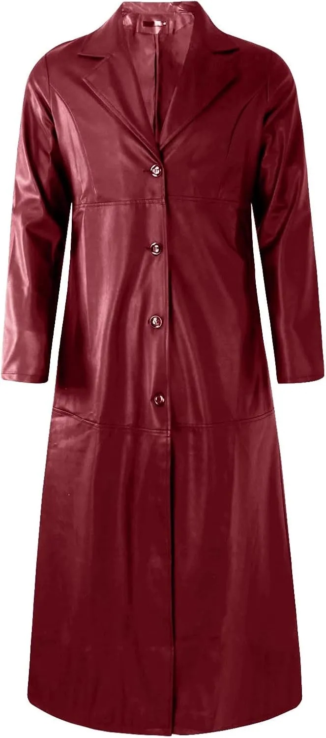 RTRDE Men's Leather Coats Black Faux Jackets Long Motorcycle Overcoat Trench Jacket, M-5XL