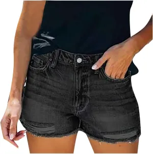Rvidbe Womens Jean Shorts Teen Girls Casual Summer Comfy High Waisted Stretchy Ripped Denim Shorts with Pockets Women's Denim Shorts High Waisted Jean Shorts Women
