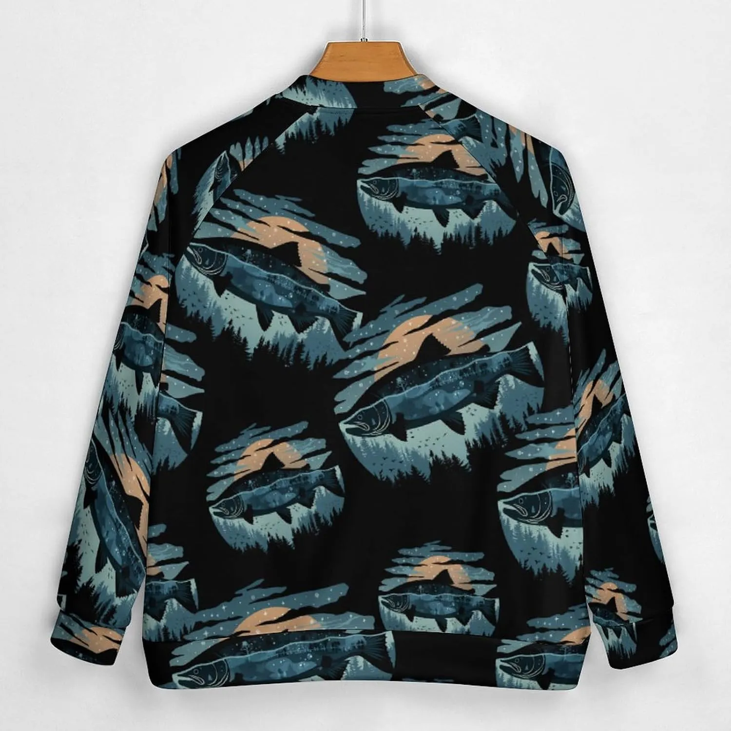 Salmon Fish World Lightweight Men's Baseball Jackets Relaxed Fit Varsity Bomber Jacket Windbreaker Coat