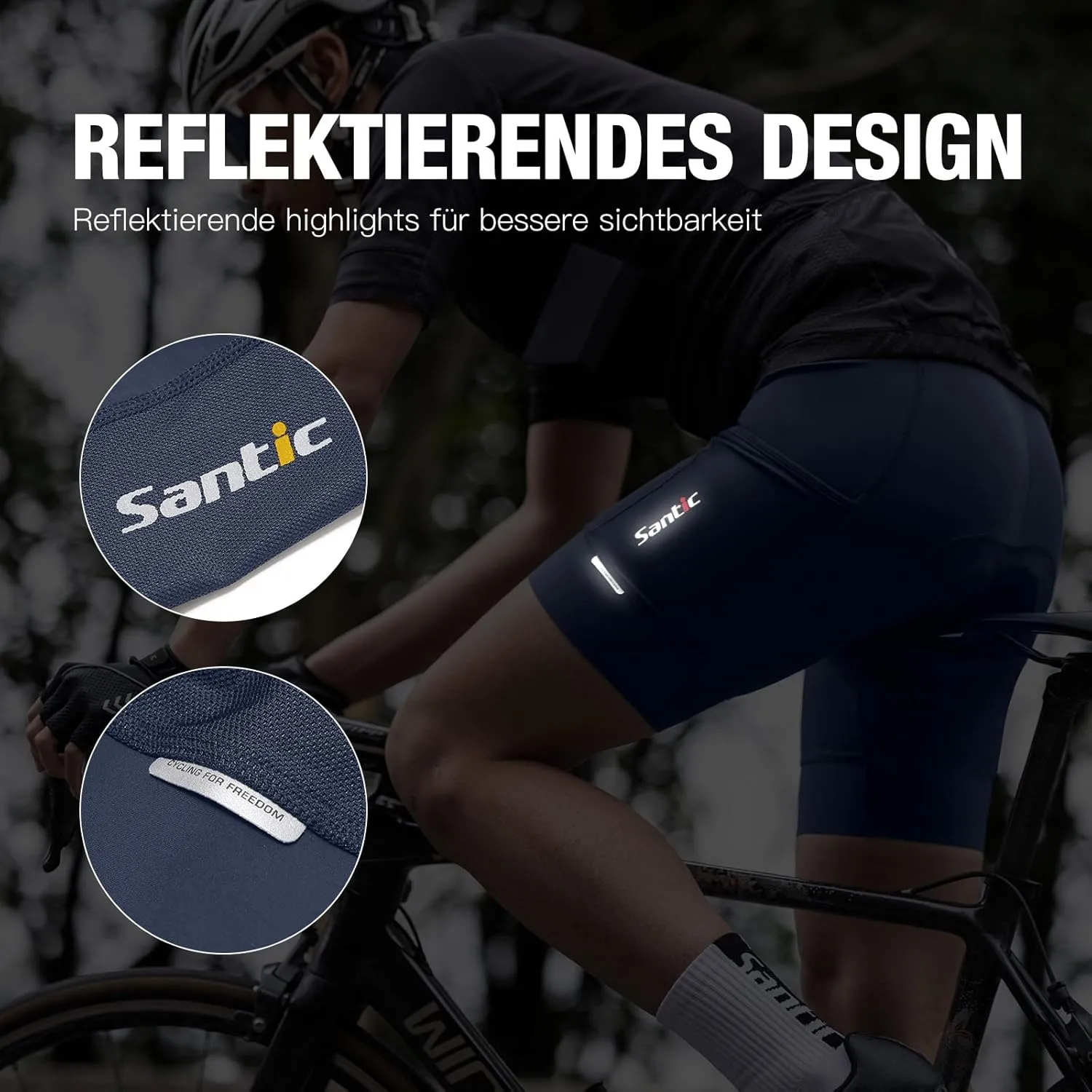 Santic Men's Bike Shorts 4D Padded UPF 50  Cycling Road Biking Mountain Bicycle Cycle Shorts with Pockets