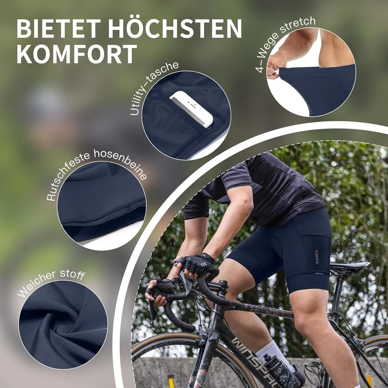 Santic Men's Bike Shorts 4D Padded UPF 50  Cycling Road Biking Mountain Bicycle Cycle Shorts with Pockets