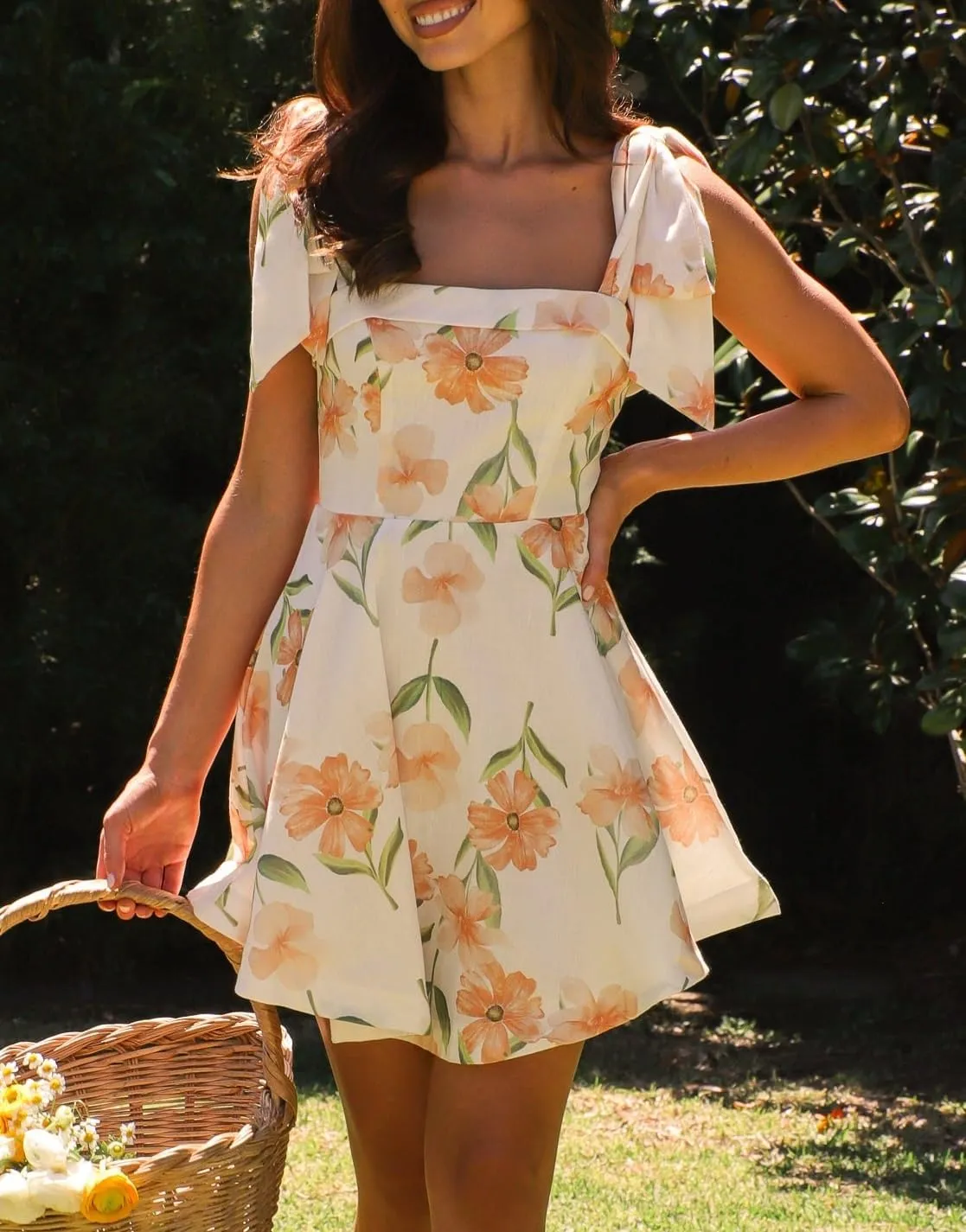 Sastianaen Women Y2k Floral Print Mini Dress Boho Tie Shoulder Spaghetti Strap Short Dress Flowy A Line Dress