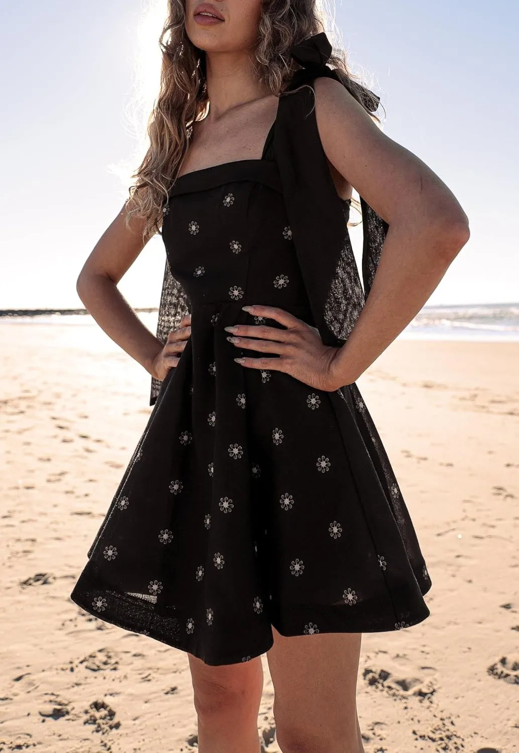 Sastianaen Women Y2k Floral Print Mini Dress Boho Tie Shoulder Spaghetti Strap Short Dress Flowy A Line Dress