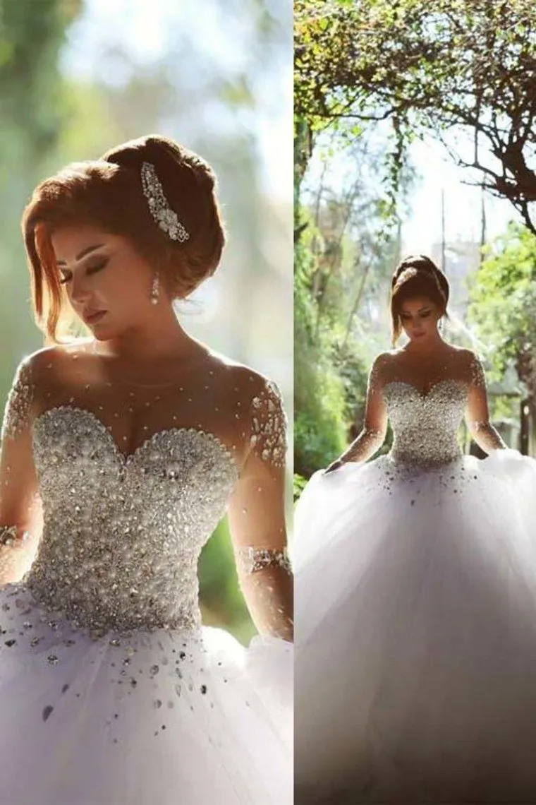 Scoop Wedding Dresses A Line With Beading Floor-Length Tulle