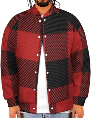 Scottish Red Checkered Black Twill Lightweight Men's Baseball Jackets Relaxed Fit Varsity Bomber Jacket Windbreaker Coat