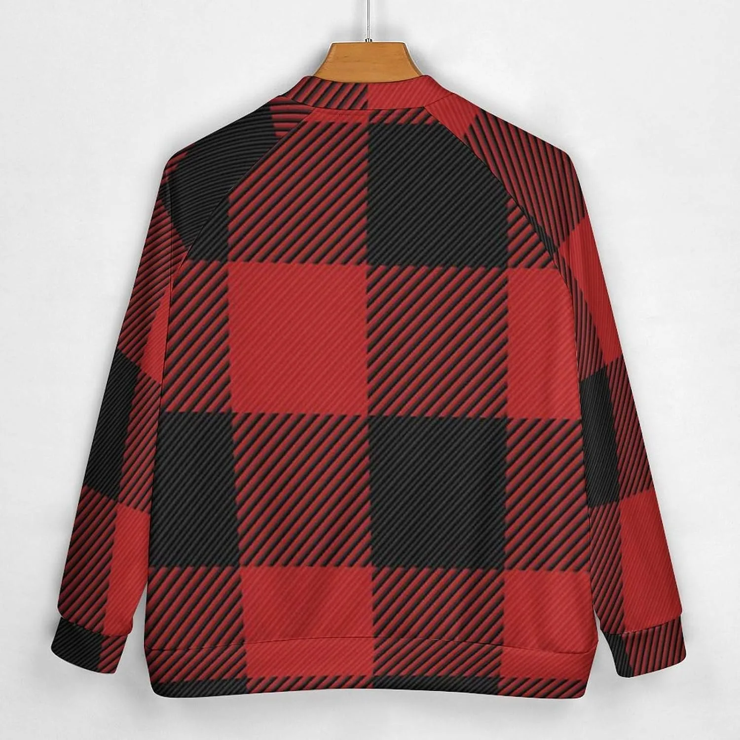 Scottish Red Checkered Black Twill Lightweight Men's Baseball Jackets Relaxed Fit Varsity Bomber Jacket Windbreaker Coat