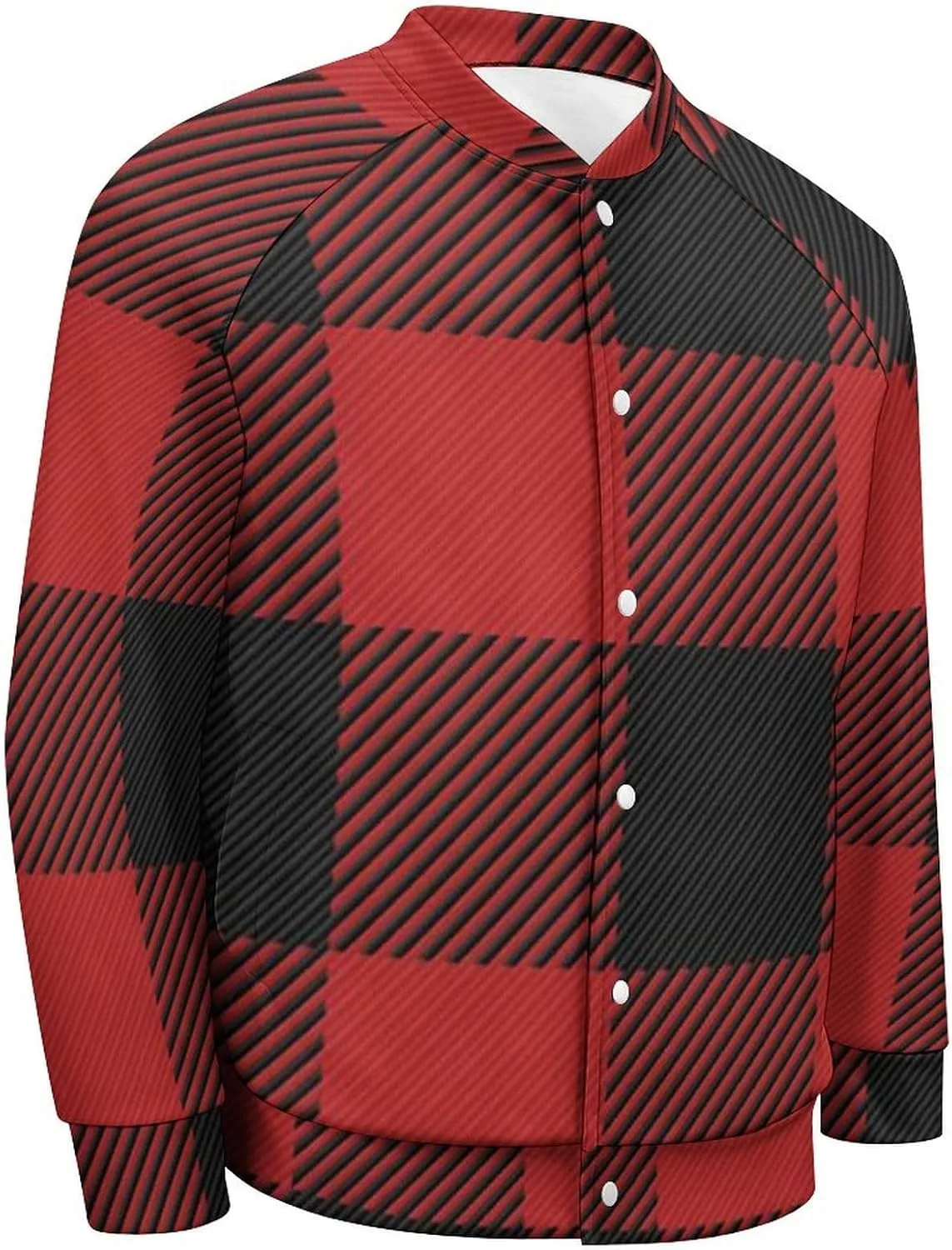 Scottish Red Checkered Black Twill Lightweight Men's Baseball Jackets Relaxed Fit Varsity Bomber Jacket Windbreaker Coat