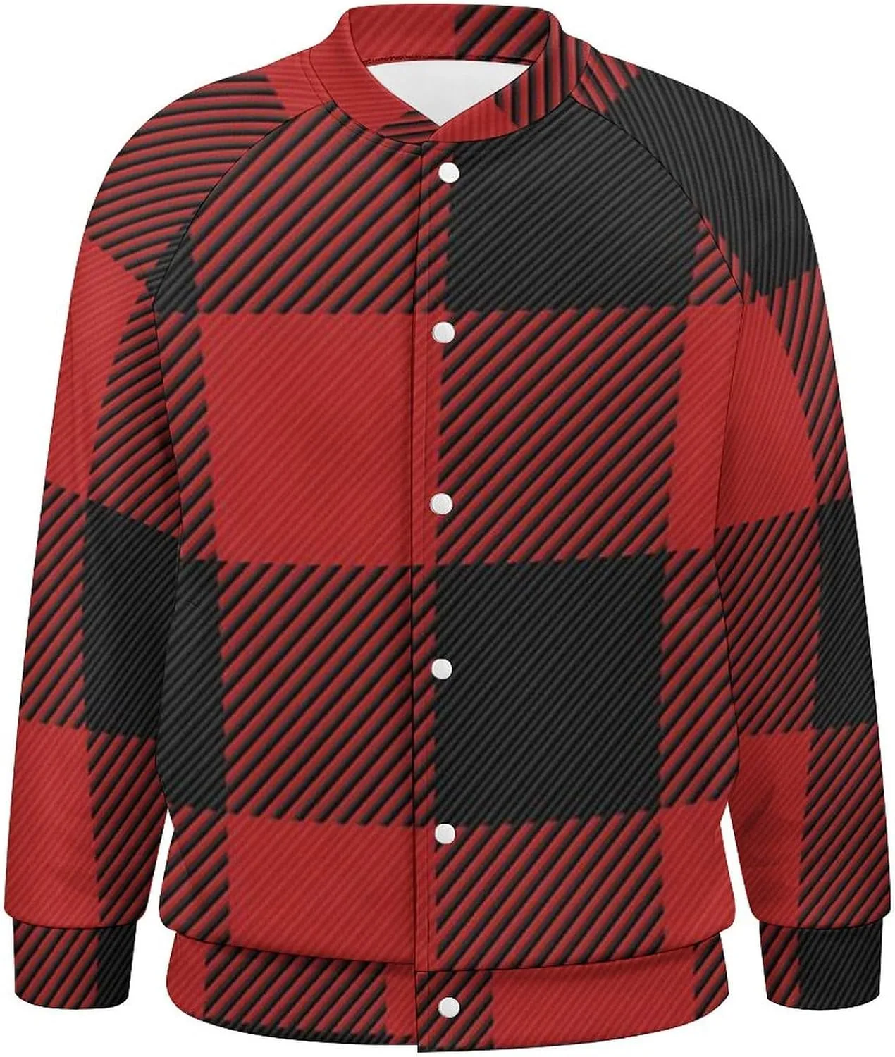 Scottish Red Checkered Black Twill Lightweight Men's Baseball Jackets Relaxed Fit Varsity Bomber Jacket Windbreaker Coat