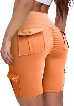 Scrunch Butt Shorts for Women High Waisted Yoga Shorts Workout Tummy Control Gym Running Cargo Shorts with Pockets