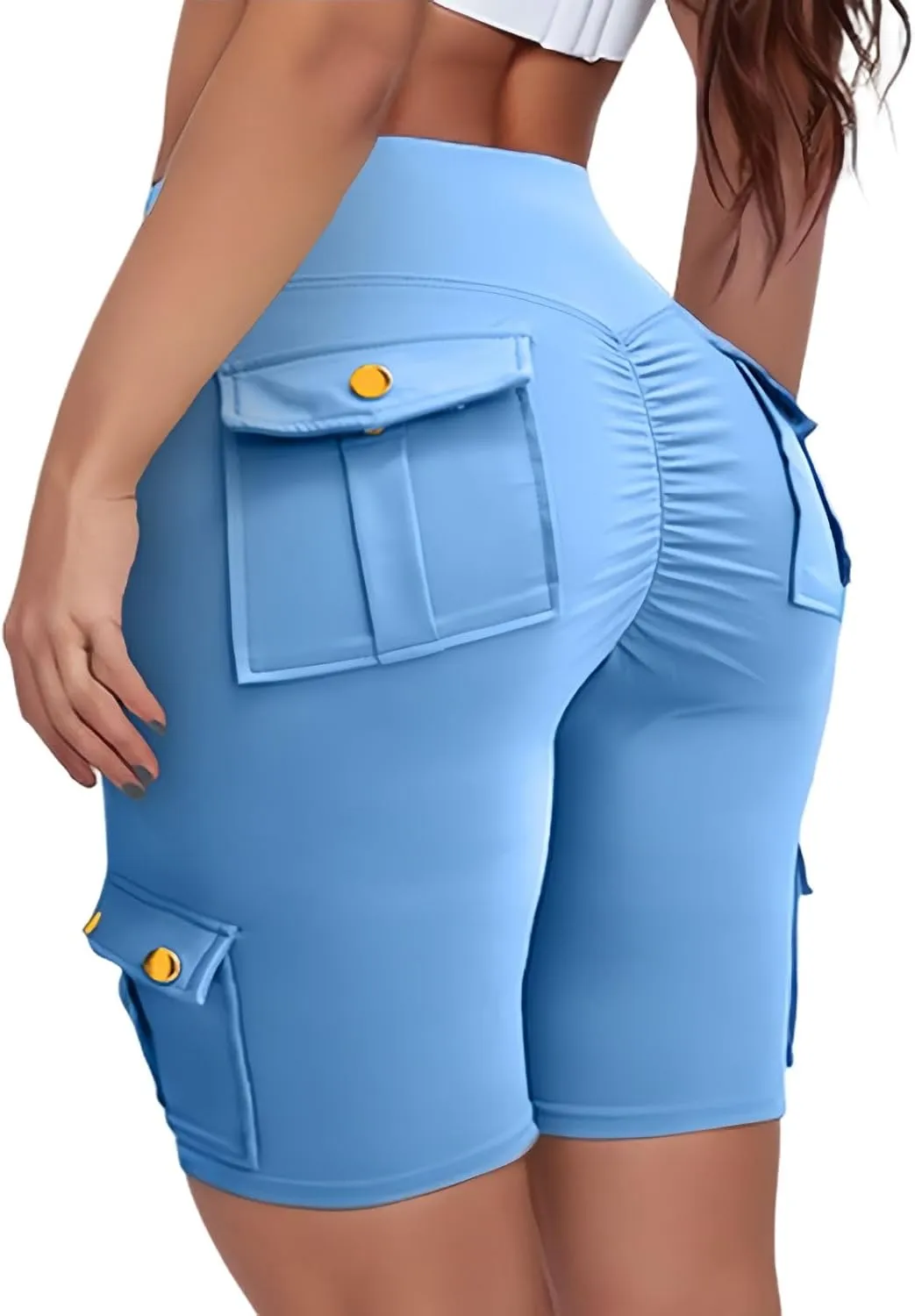 Scrunch Butt Shorts for Women High Waisted Yoga Shorts Workout Tummy Control Gym Running Cargo Shorts with Pockets