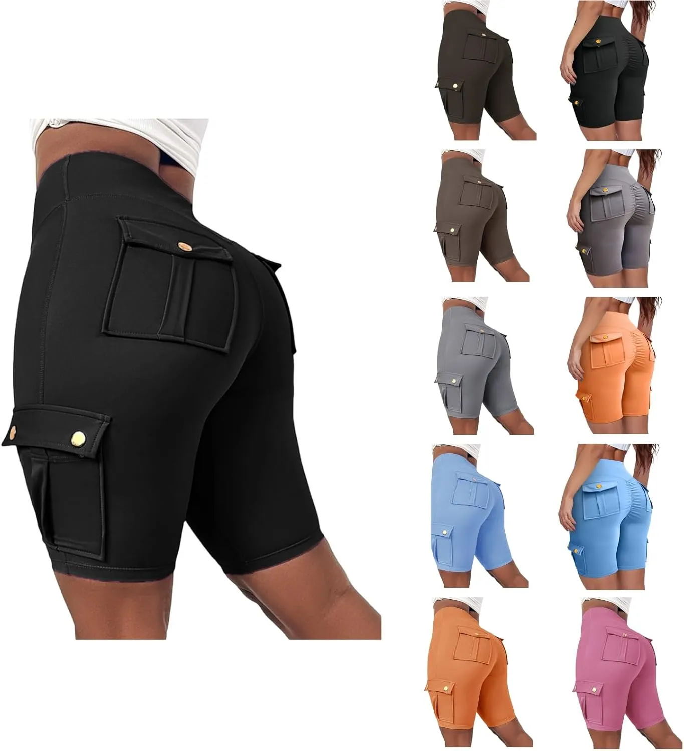 Scrunch Butt Shorts for Women High Waisted Yoga Shorts Workout Tummy Control Gym Running Cargo Shorts with Pockets
