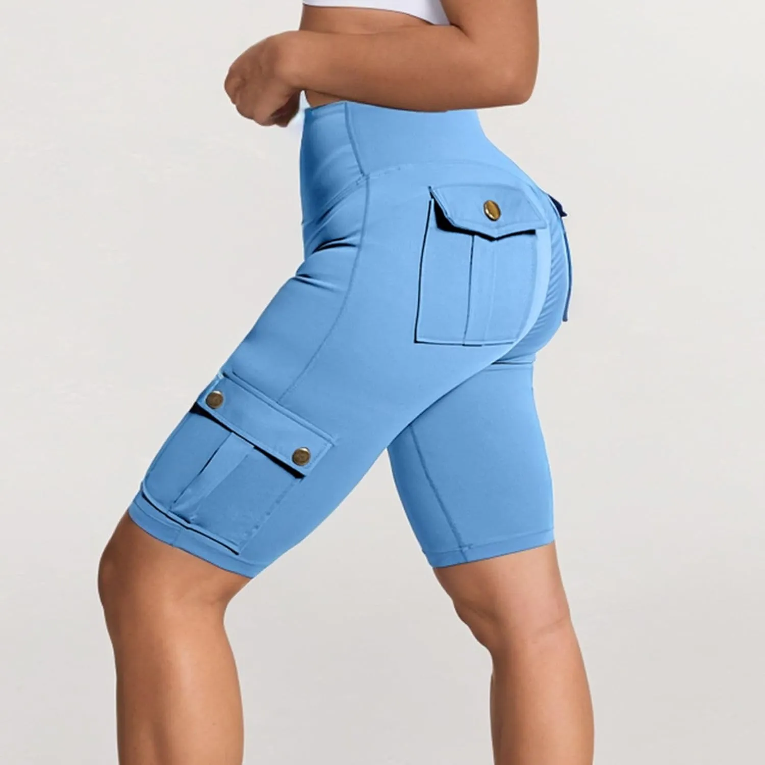 Scrunch Butt Shorts for Women High Waisted Yoga Shorts Workout Tummy Control Gym Running Cargo Shorts with Pockets