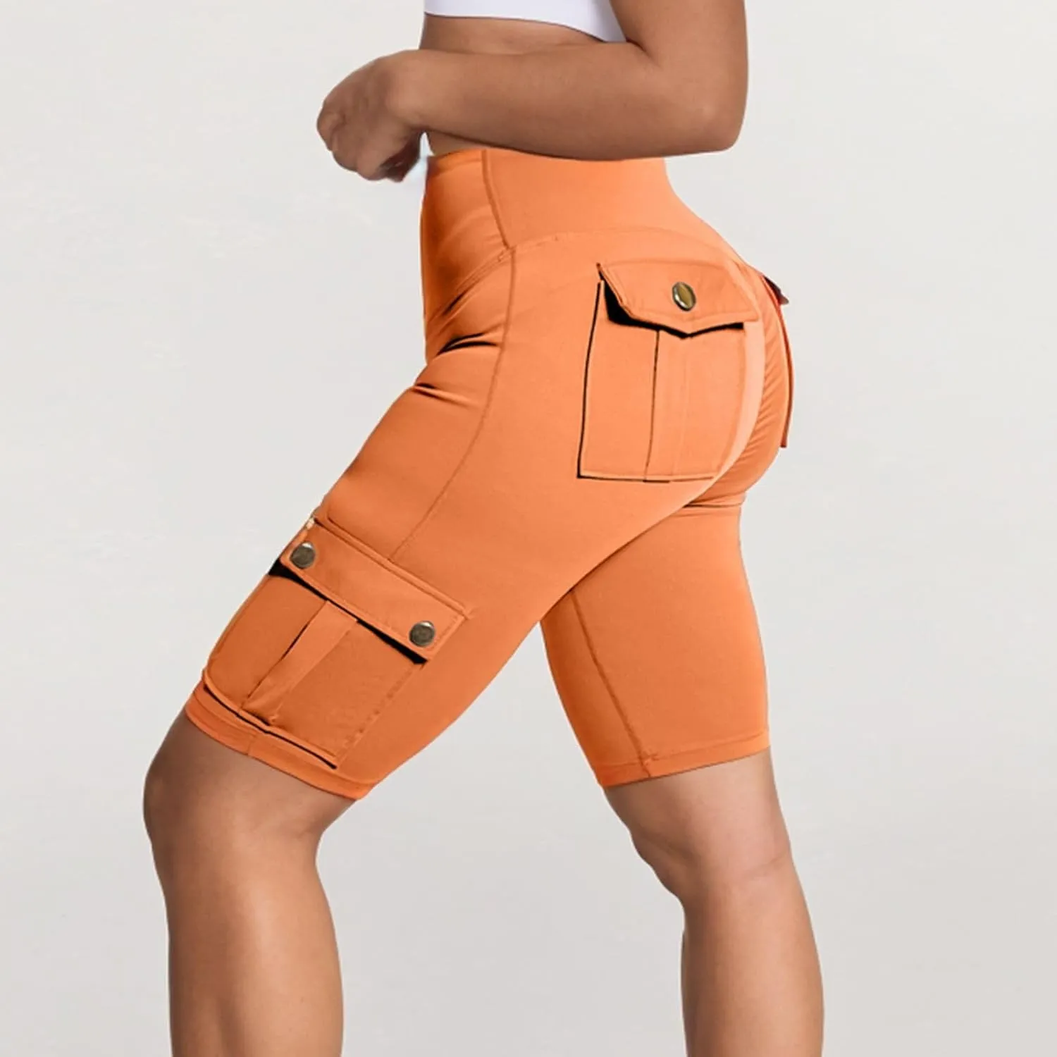 Scrunch Butt Shorts for Women High Waisted Yoga Shorts Workout Tummy Control Gym Running Cargo Shorts with Pockets