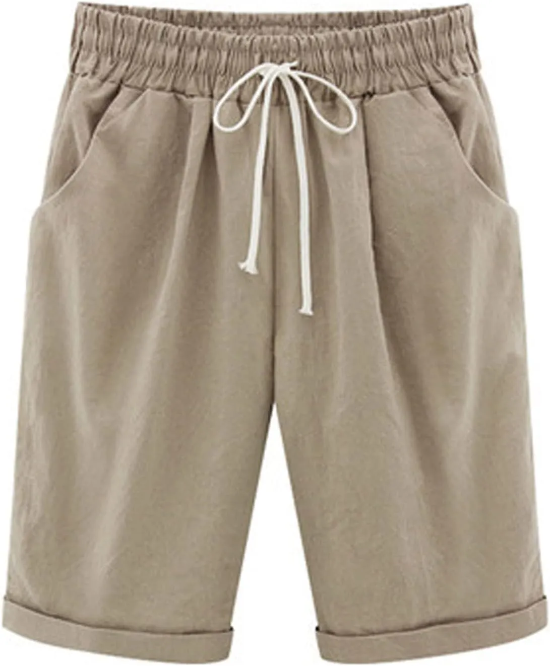 sdbrld Bermuda Shorts for Women Knee Length Casual Summer Drawstring Pull on Beach Shorts Womens Bermuda Shorts with Pockets