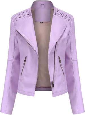 SGASY Women's Faux Leather Motorcycle Jacket Trendy Fall Clothes Oversized Zip Up Winter Coat Outerwear