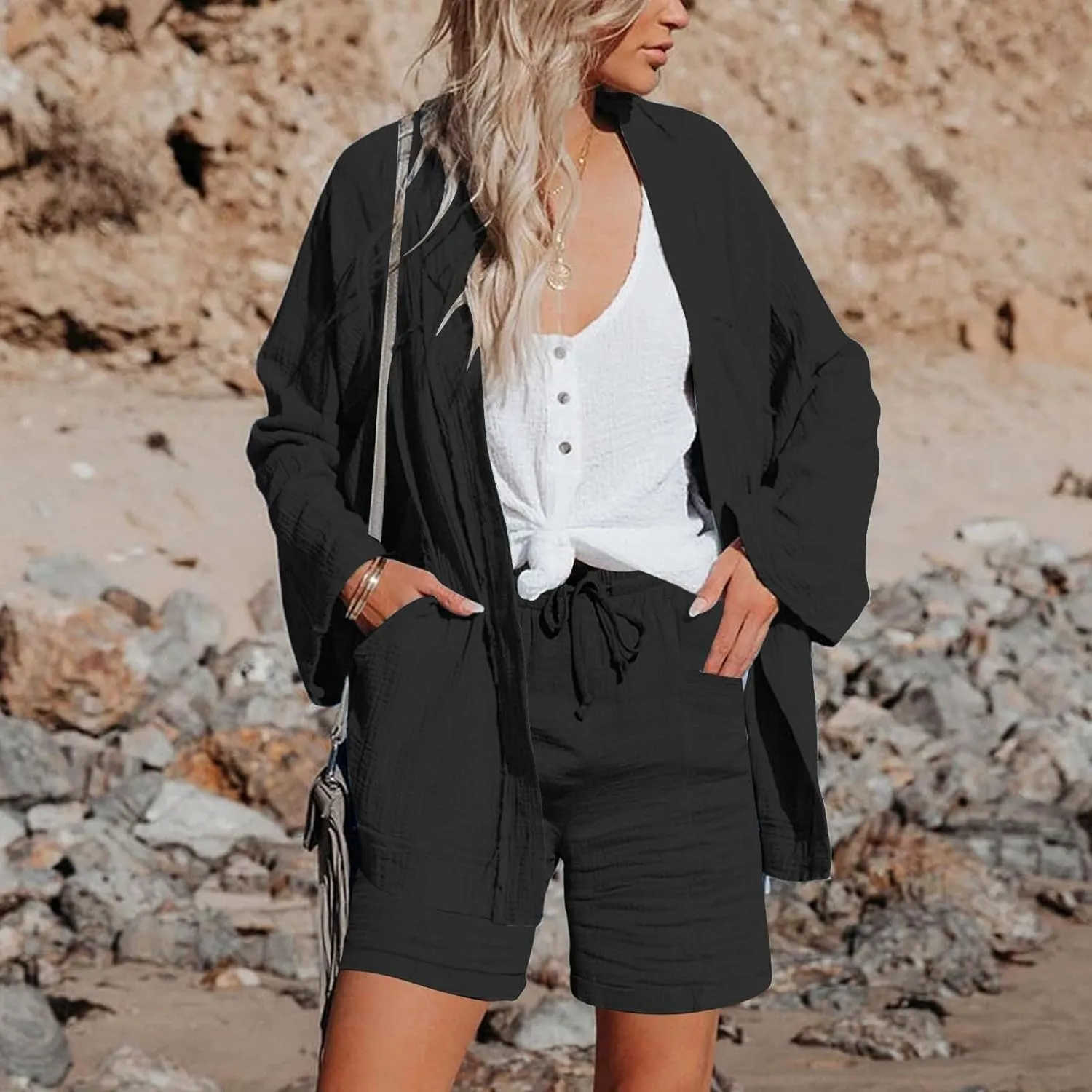 Shorts for Women Linen Shorts Elastic Waist Casual Lightweight with Pockets Cute Drawstring Summer Beach Shorts 2025 Fashion