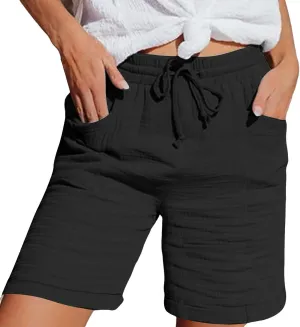 Shorts for Women Linen Shorts Elastic Waist Casual Lightweight with Pockets Cute Drawstring Summer Beach Shorts 2025 Fashion