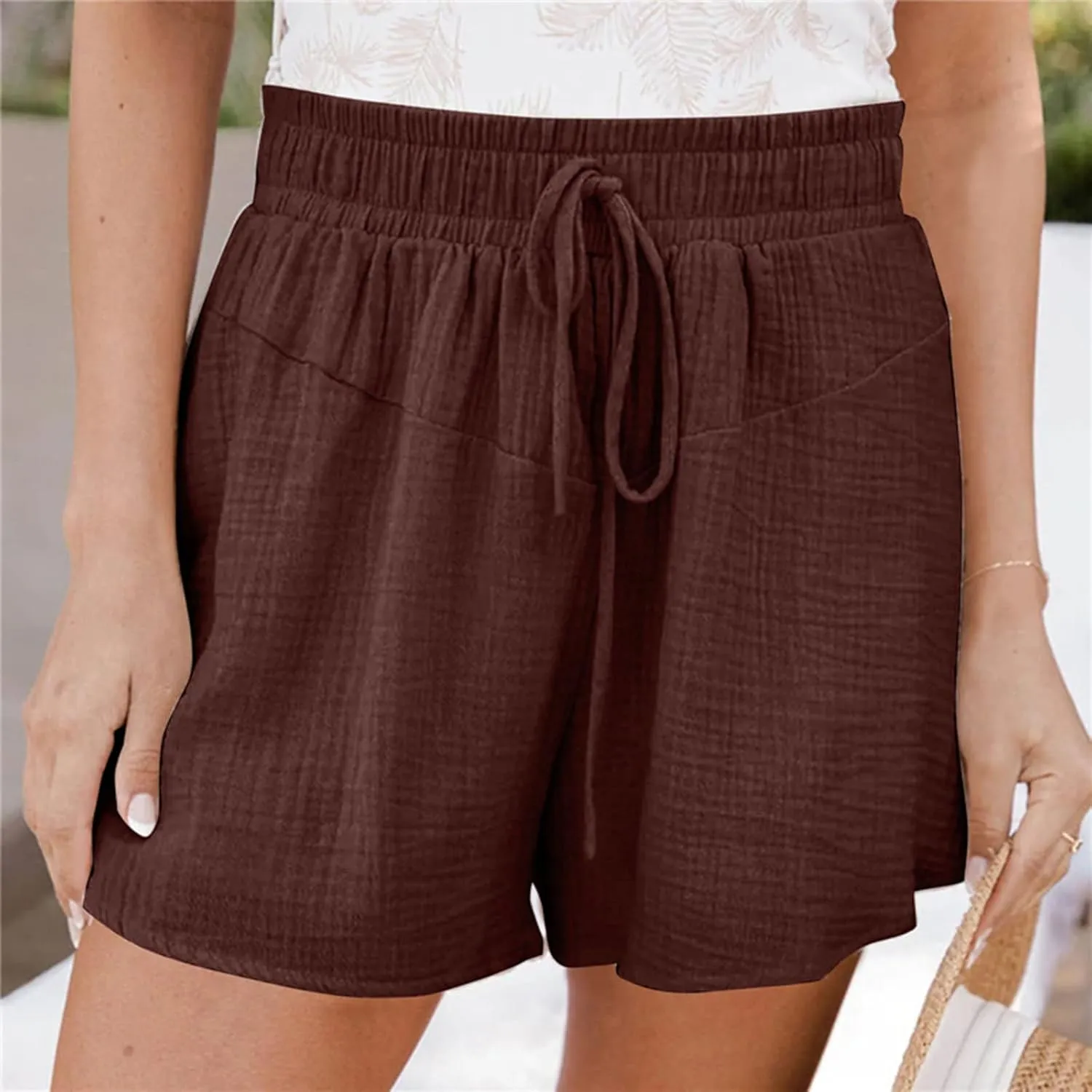 Shorts for Women Summer Casual High Waisted Wide Leg Drawstring Beach Loose Shorts Comfy Fashion