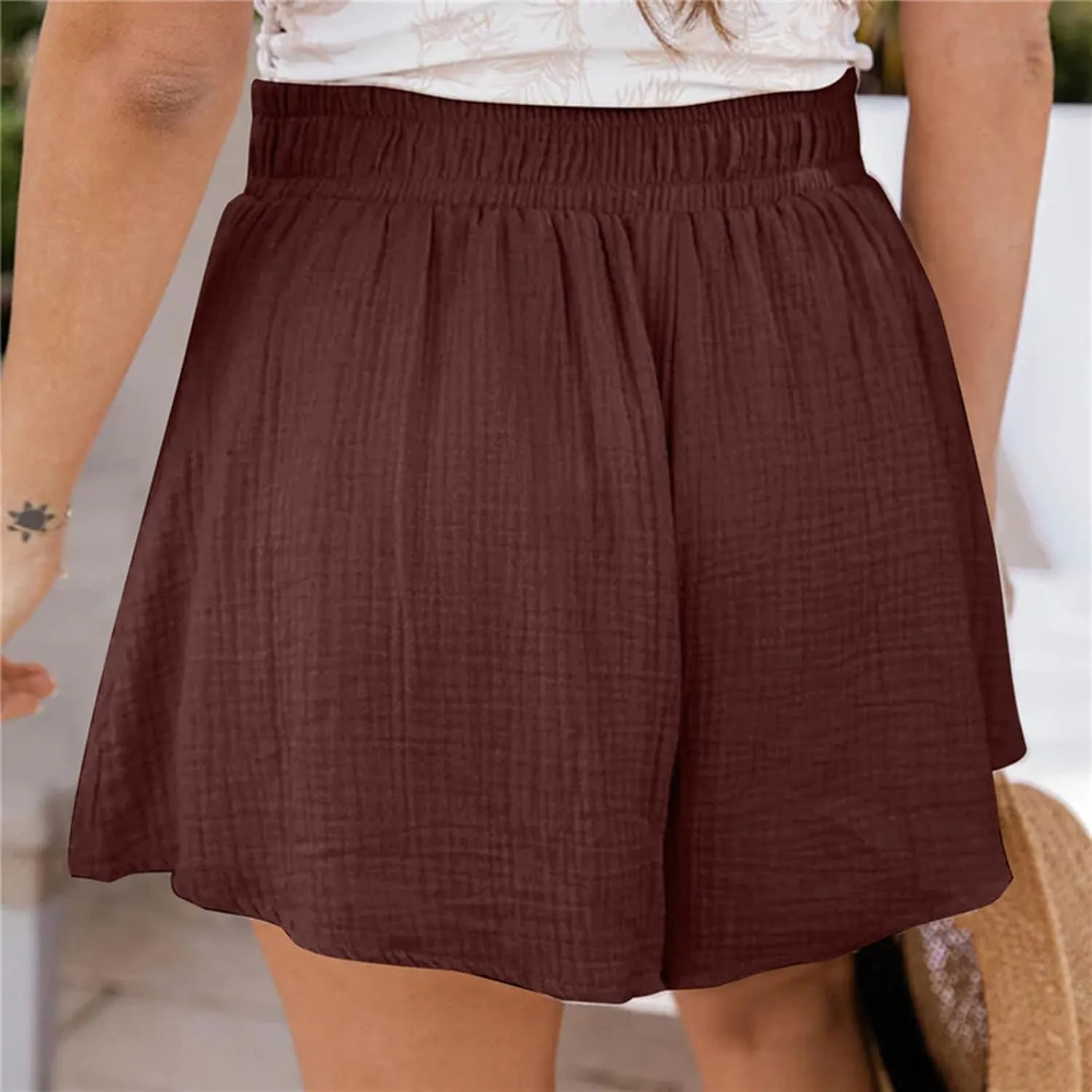 Shorts for Women Summer Casual High Waisted Wide Leg Drawstring Beach Loose Shorts Comfy Fashion
