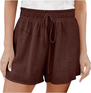 Shorts for Women Summer Casual High Waisted Wide Leg Drawstring Beach Loose Shorts Comfy Fashion