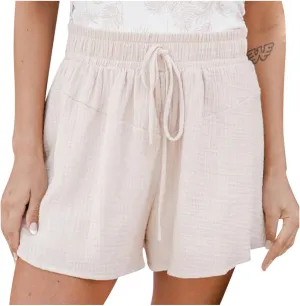 Shorts for Women Summer Casual High Waisted Wide Leg Drawstring Beach Loose Shorts Comfy Fashion