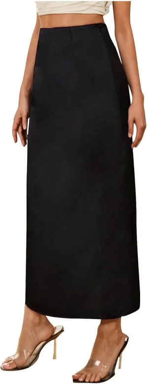 Side Split High Waisted Maxi Skirt for Womens Fashion Trendy A-Line Pencil Skirts Spring Summer Casual Long Skirts