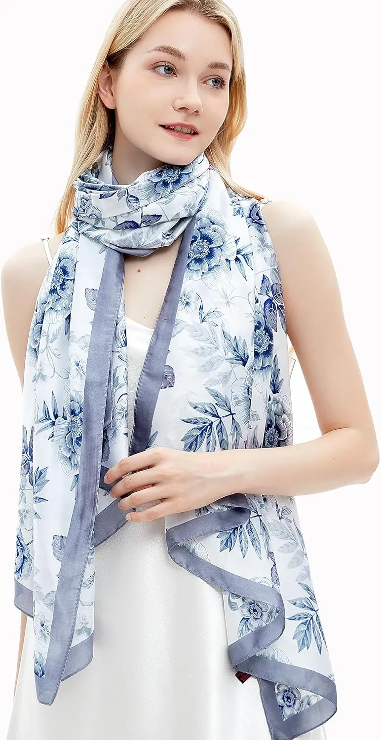 Silk Scarf for Women Fashion Long Satin Lightweight Large Shawl Wrap Printed Sleep 70''X35''