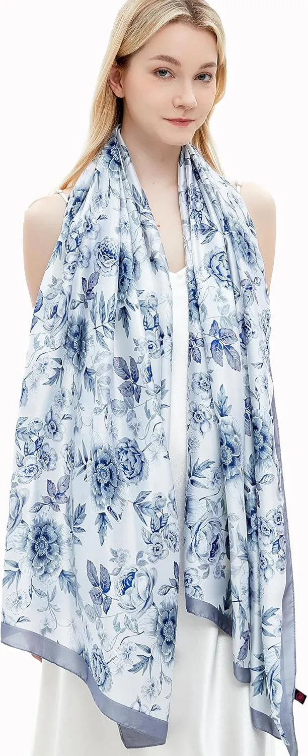 Silk Scarf for Women Fashion Long Satin Lightweight Large Shawl Wrap Printed Sleep 70''X35''