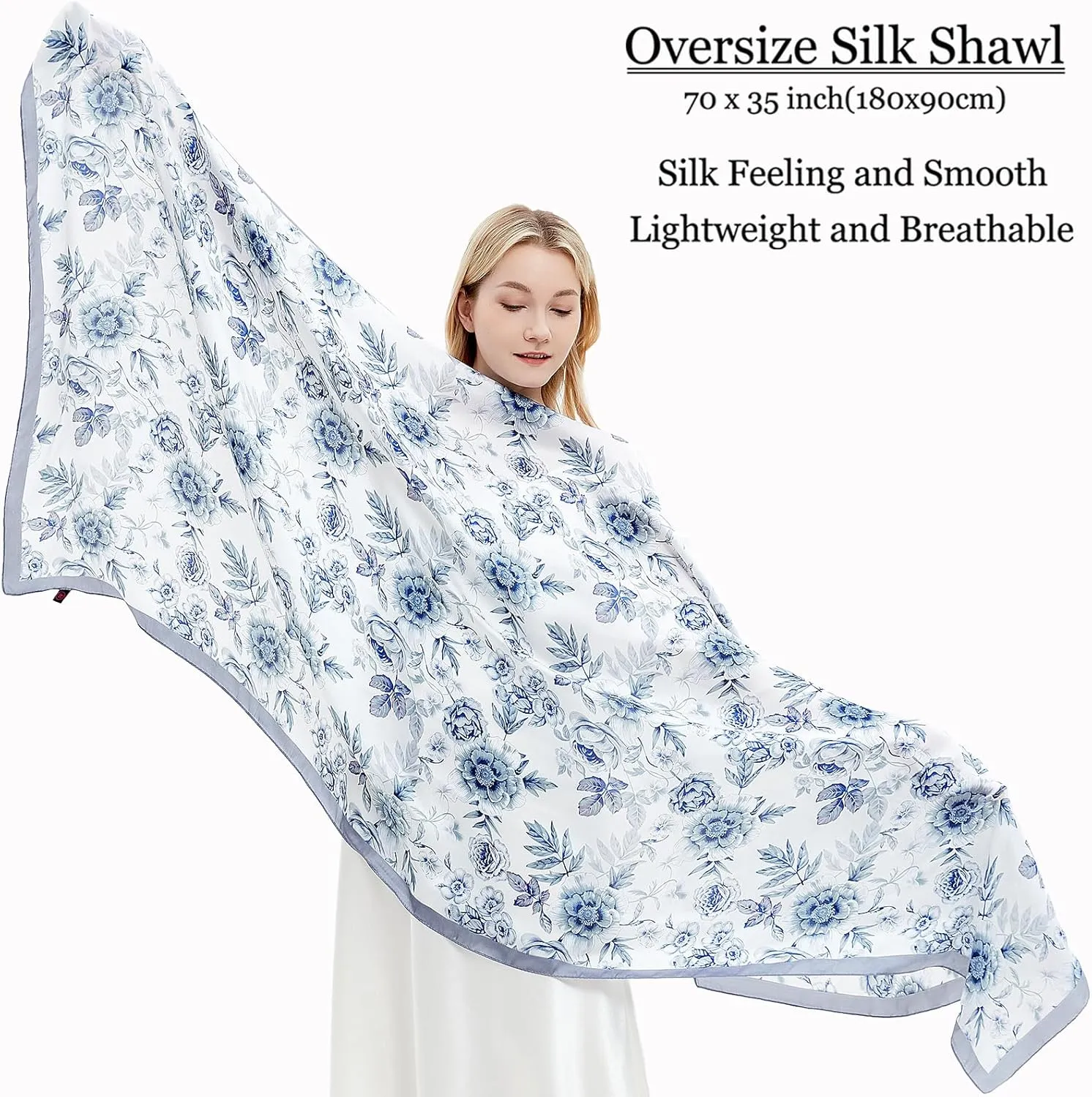 Silk Scarf for Women Fashion Long Satin Lightweight Large Shawl Wrap Printed Sleep 70''X35''