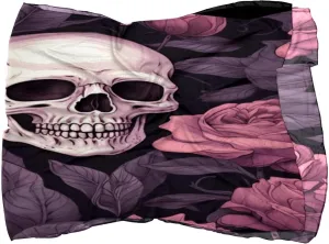 Silk Scarves Dead Skull Rose Flower Prints Long Chiffon Scarf Wrap Shawl for Women