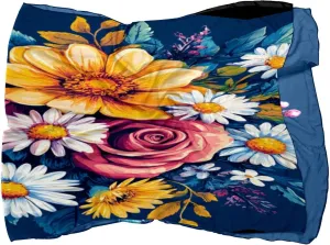 Silk Scarves Sunflower Daisy Rose Bouquet Prints Long Chiffon Scarf Wrap Shawl for Women
