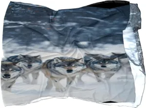 Silk Scarves Winter Forest Wolf Group Prints Long Chiffon Scarf Wrap Shawl for Women