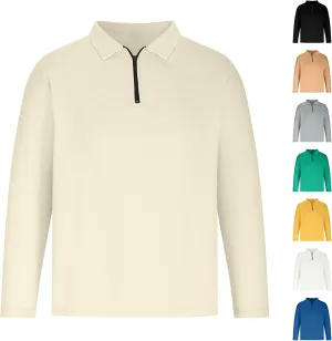 Slim Fit Polo Shirts for Men Basic Quarter Zip Long Sleeve Polo Shirts Breathable Collared Performance Pullover