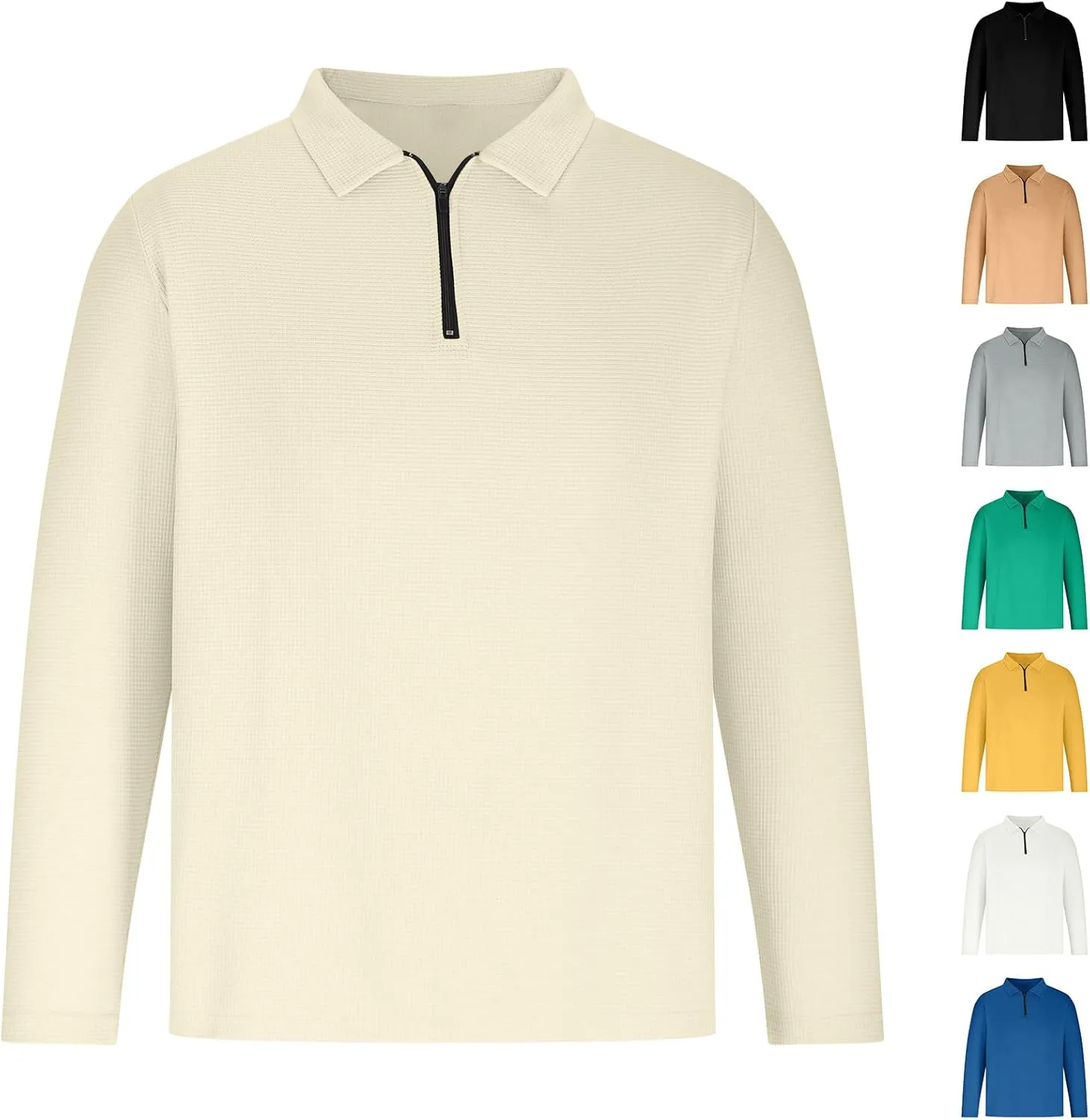 Slim Fit Polo Shirts for Men Basic Quarter Zip Long Sleeve Polo Shirts Breathable Collared Performance Pullover