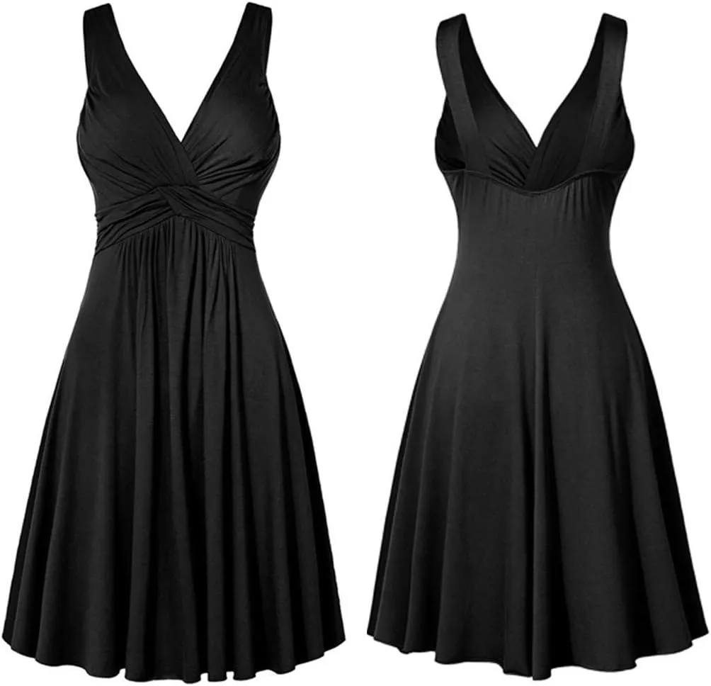Slim Retro Sling V-Neck Flare Dresse Pleated Women's Size Plus Skirt Women's Dress and Evening Dresses for Women