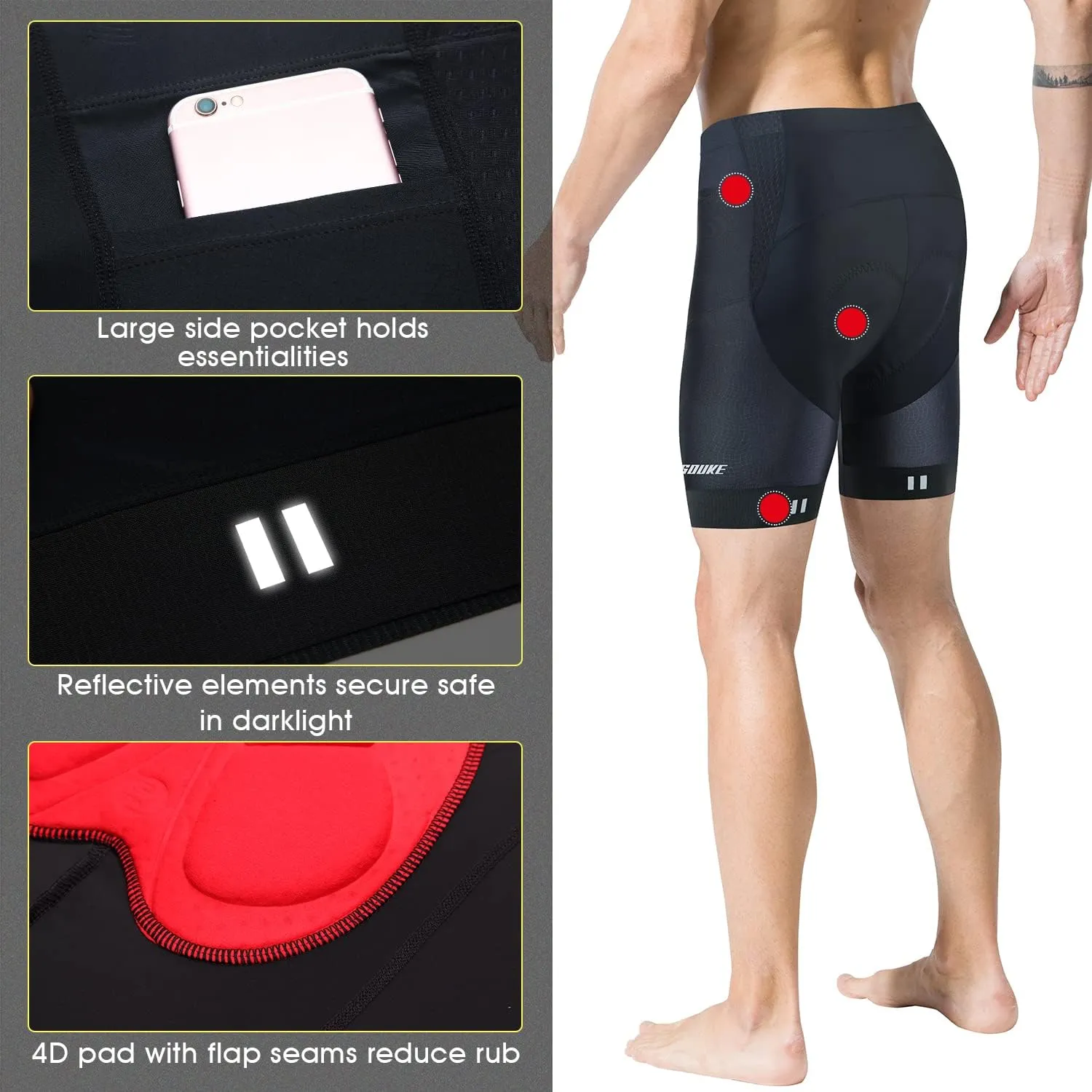 Souke Sports Padded Bike Shorts for Men Cycling Bicycle Shorts Comfortable Road Biking Pants