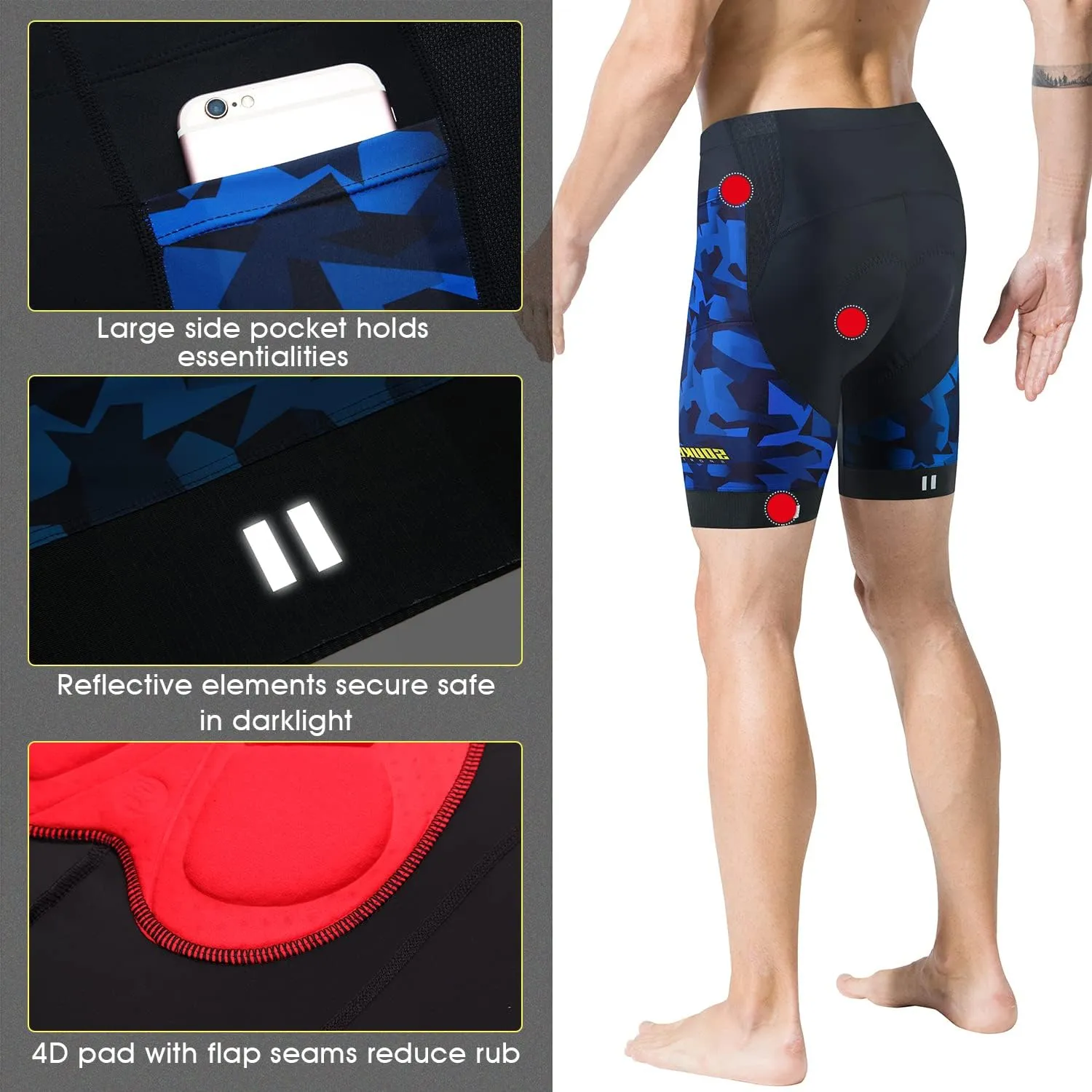 Souke Sports Padded Bike Shorts for Men Cycling Bicycle Shorts Comfortable Road Biking Pants