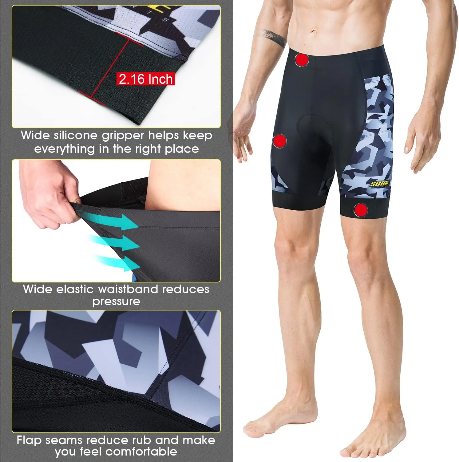 Souke Sports Padded Bike Shorts for Men Cycling Bicycle Shorts Comfortable Road Biking Pants