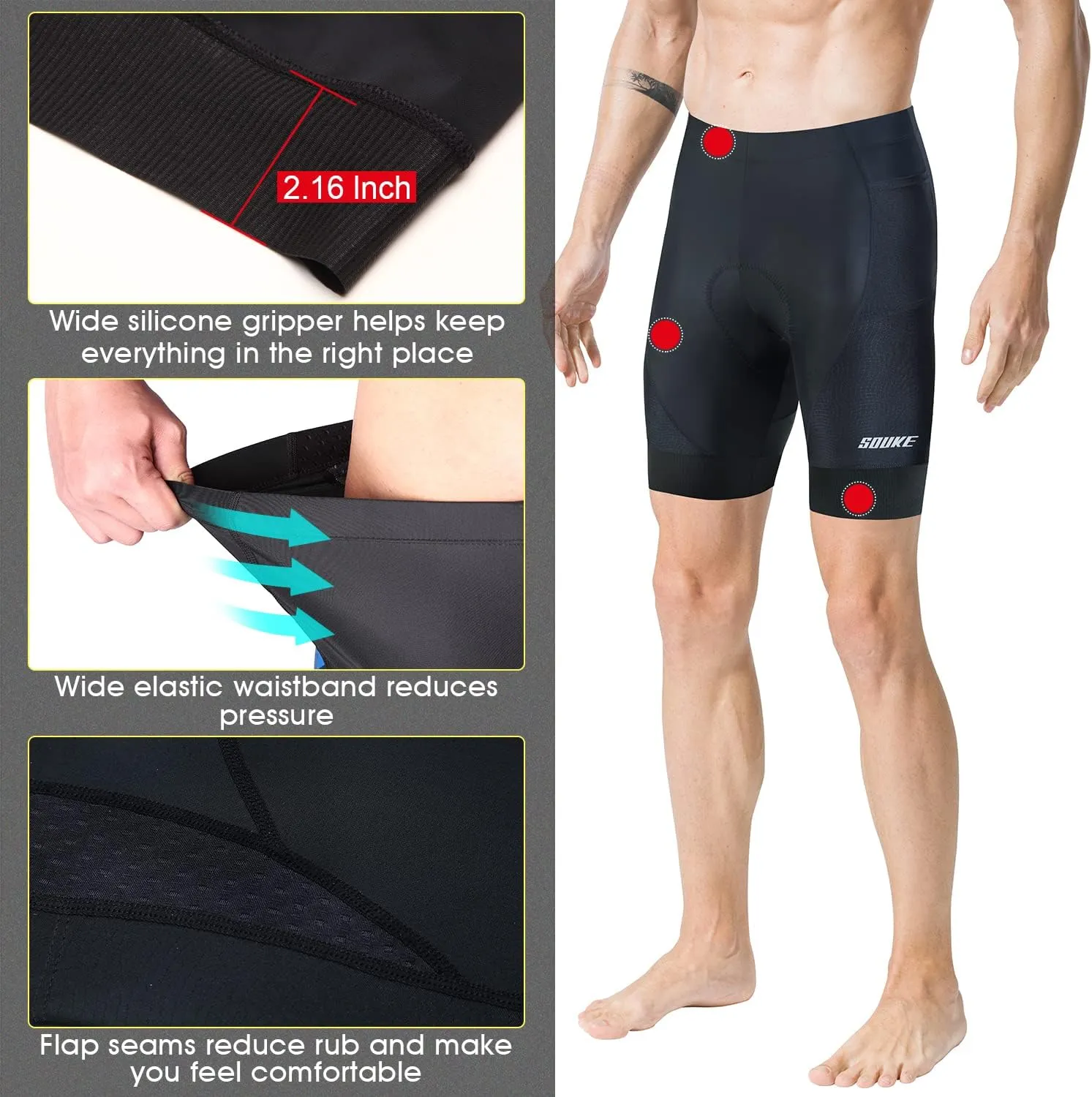 Souke Sports Padded Bike Shorts for Men Cycling Bicycle Shorts Comfortable Road Biking Pants